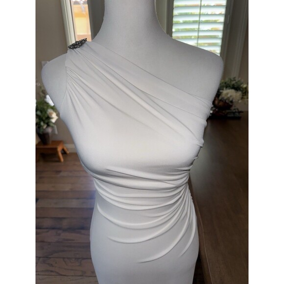 Lauren Ralph Lauren White Ruched One Shoulder Gown Crystal Brooch 2P Petite - Picture 5 of 15